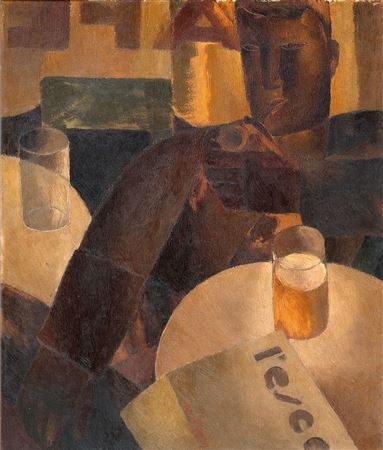 Marcel Caron : Le fumeur de pipe au café, 1926