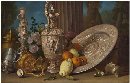 Meiffren Conte : Still Life with Hercules Candlestick and Other objets de vertu