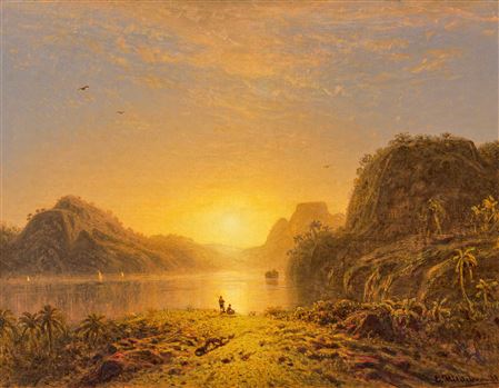 Eduard Hildebrandt : Sun Set at the Pedra da Gavea near Rio de Janeiro