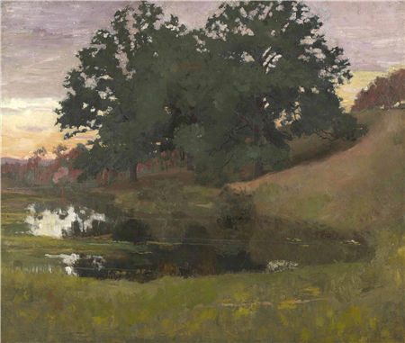 ARTHUR WESLEY DOW (American, 1857-1922)
The Hillside Pool, ca. 1890s 
Oil on canvas
25 1/2 x 30 1/4 inches