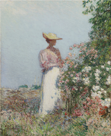 Childe Hassam (American, 1859-1935)
Lady in a Garden
oil on canvas
18 x 15in
Painted circa 1890.
Sold for $905,000 (inc. premium)