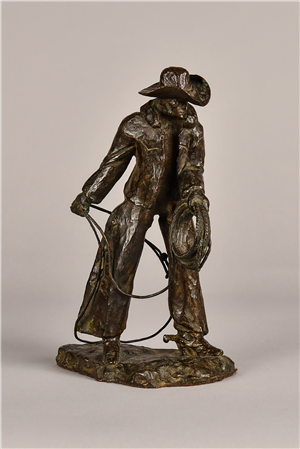 Harry Jackson (American 1924 – 2011)
Ground Roper, 1958
Bronze, dark brown patina
9 ¼ H. x 6 W. x 3 ½ D. inches
Signed on base: For/Bill/HJ/58