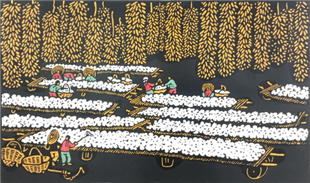 Ding Ji Tang, Chinese (b.1935), Chinese Peasant School. A Bumper Crop, 1963, woodblock.