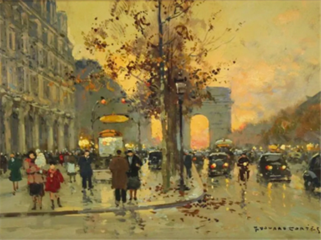 Édouard Cortès Painting. Paris Street Scene. $26,250 realized.