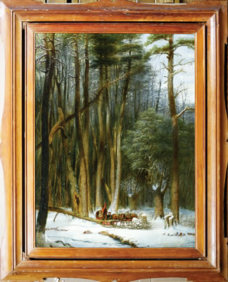 George Harvey : Winter: Travelers in a Pine Forest, Upper Canada.