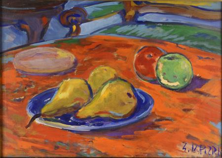 Erich Kaizr : STILL LIFE WITH PEARS AND APPLES