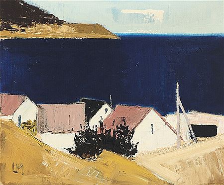 Leon Moller : Coastal view with houses.