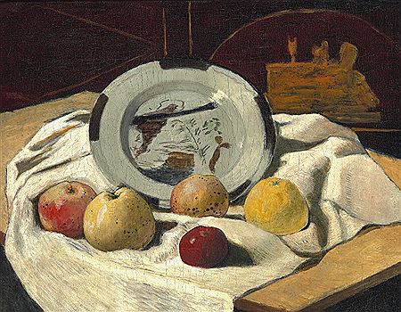 Johan Rohde : Still life with a dish and apples.