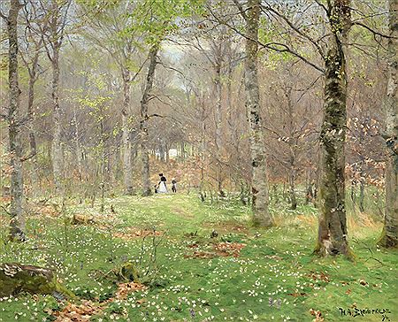 Hans Andersen Brendekilde : Picking anemones in Hunderup forest on Funen.