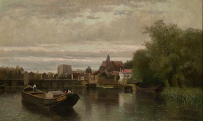 Edwin Champney : View of a Town from a River, 1875