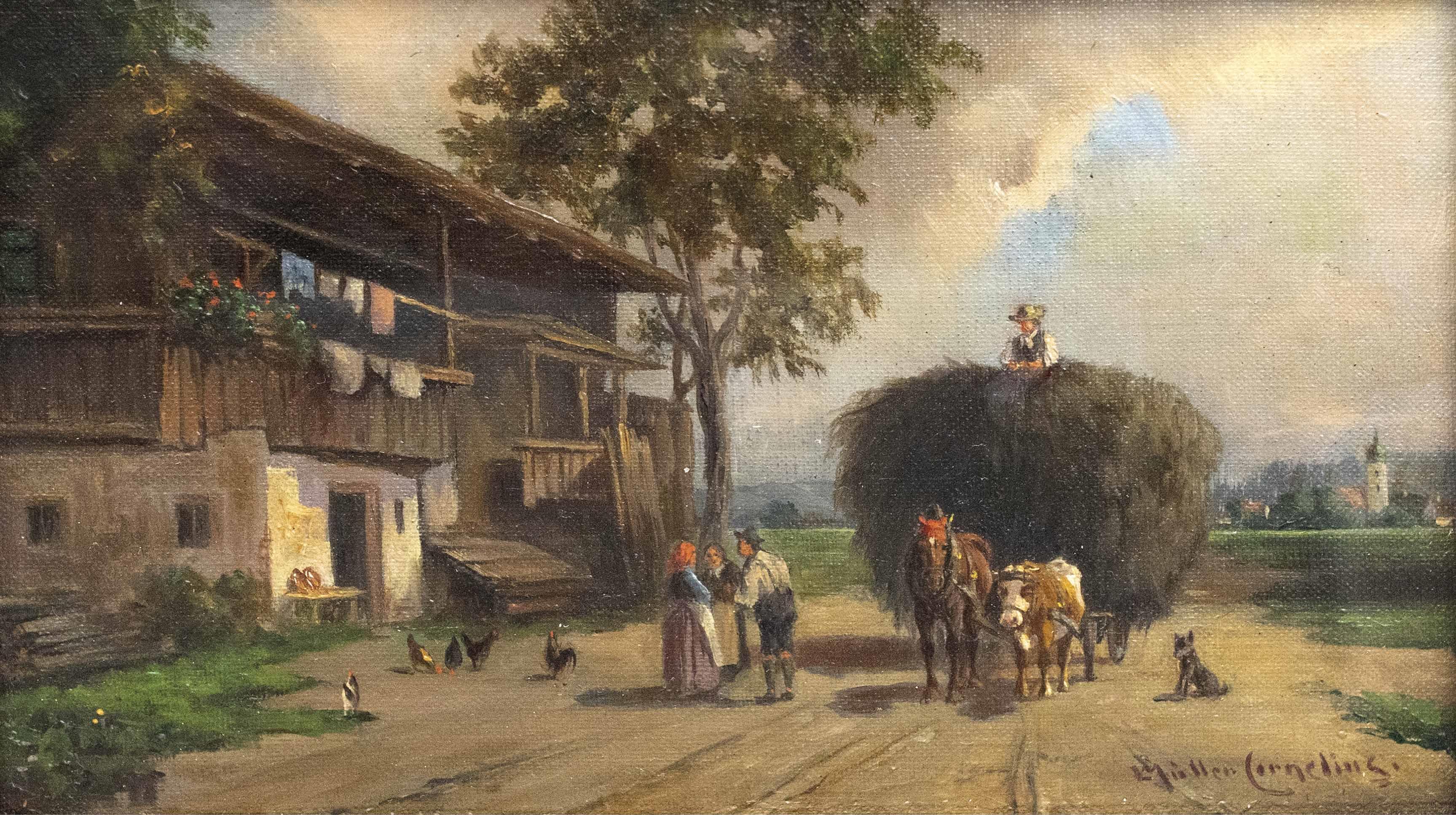 Ludwig Muller Cornelius : Ankunft der Heuernte vor Bauernhaus