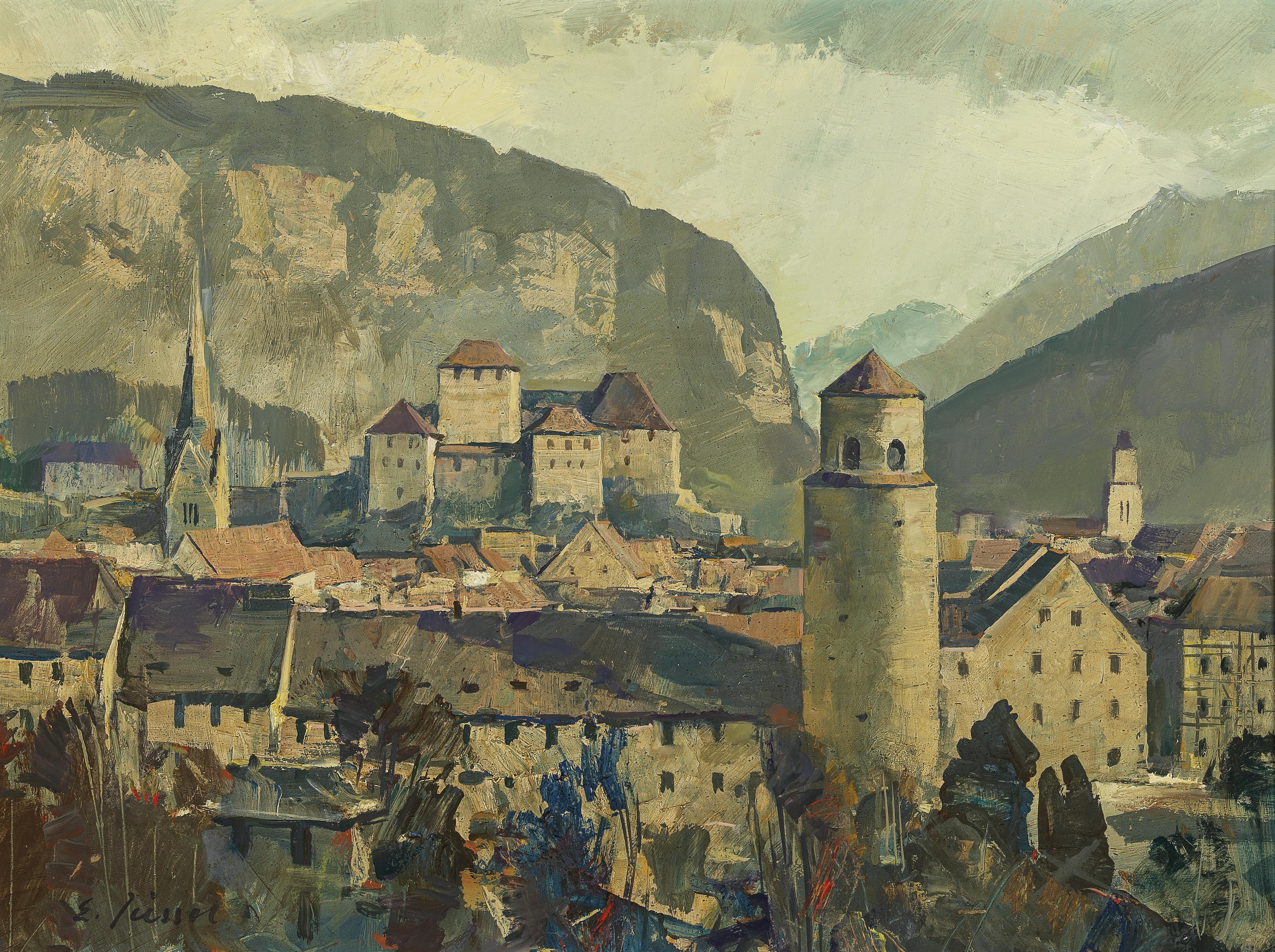 Eugen Jussel : Feldkirch with Katzenturm and Schattenburg