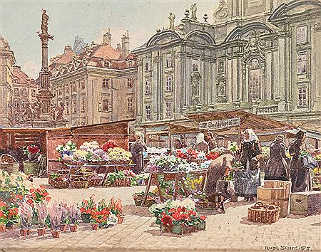 Rudolf Schmidt : The flower market Am Hof