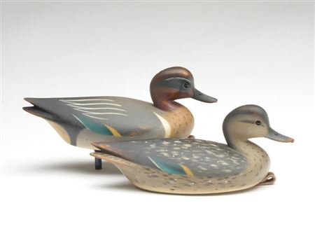 Pete Peterson : Pair of hollow carved green wing teal