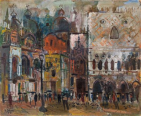 Ernst Schrom : Markusplatz im Regen, 1960