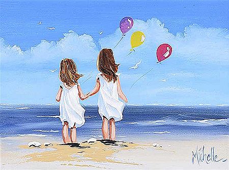 Michelle Carlin : TWO GIRLS ON THE BEACH WITH BALLOONS