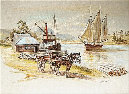 John Cornwell : Clarrie the Cart Horse & the Ketch, Manning River, Nsw