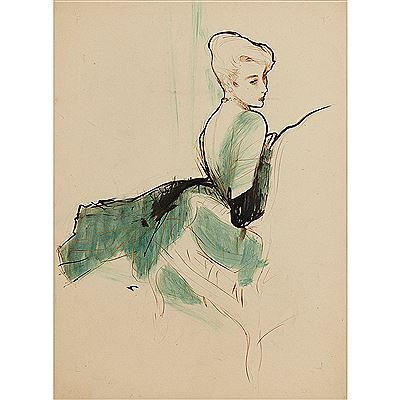 Rene Bouche : Lady in green chiffon dress