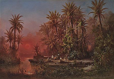 Albert Rieger : Oasis at sunset