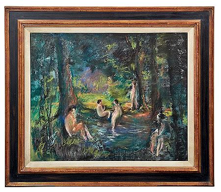 Max Mayrshofer : Bathers at a pond in the forest