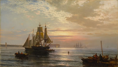 Edward Moran : SUNRISE AT THE NARROWS, NEW YORK BAY