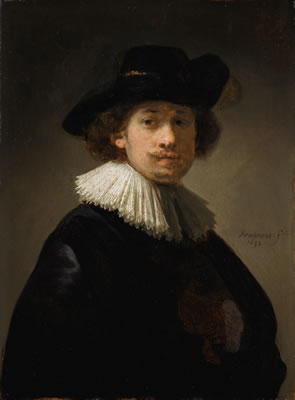 Rembrandt Harmenszoon Van Rijn : SELF-PORTRAIT OF THE ARTIST, HALF-LENGTH, WEARING A RUFF AND A BLACK HAT