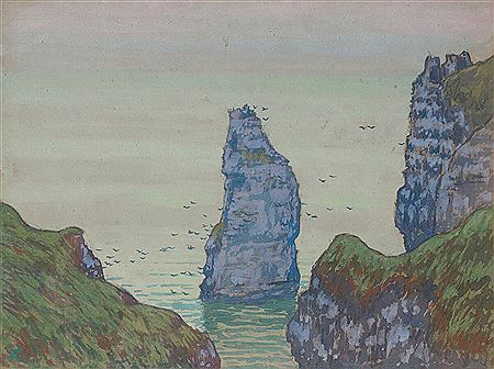 Jean François Auburtin : View of the Aiguille d'Etretat between the cliffs