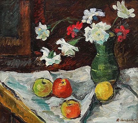 Aurelia Aricescu : Still Life with Apples and Jug with Daffodils