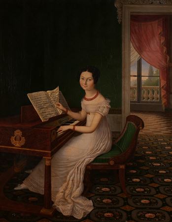 Pierre Charles Cior : Portrait of a girl at a pianoforte