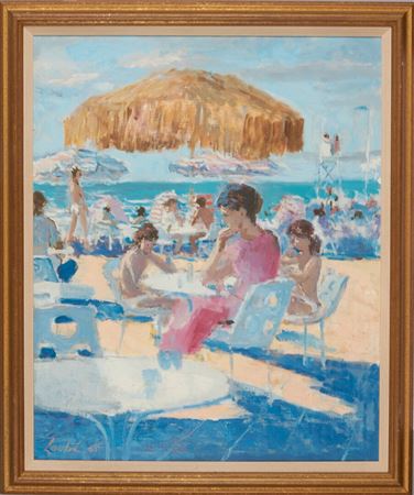 Joseph Laulie : The café on the beach in Biarritz