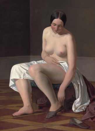 Hans Jorgen Hammer : A female nude putting on her slippers