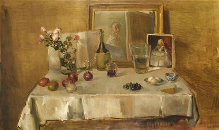 Ramon Gaya : Table set with self-portrait