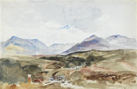 Peter de Wint : A stream in the Welsh Mountains near Snowdon range