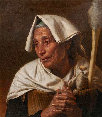 Jean Victor Schnetz : Old Italian woman with distaff