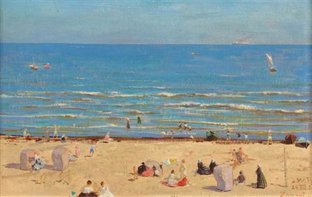 William Rothlisberger : Der sommerliche Strand von Sopot an der Ostsee