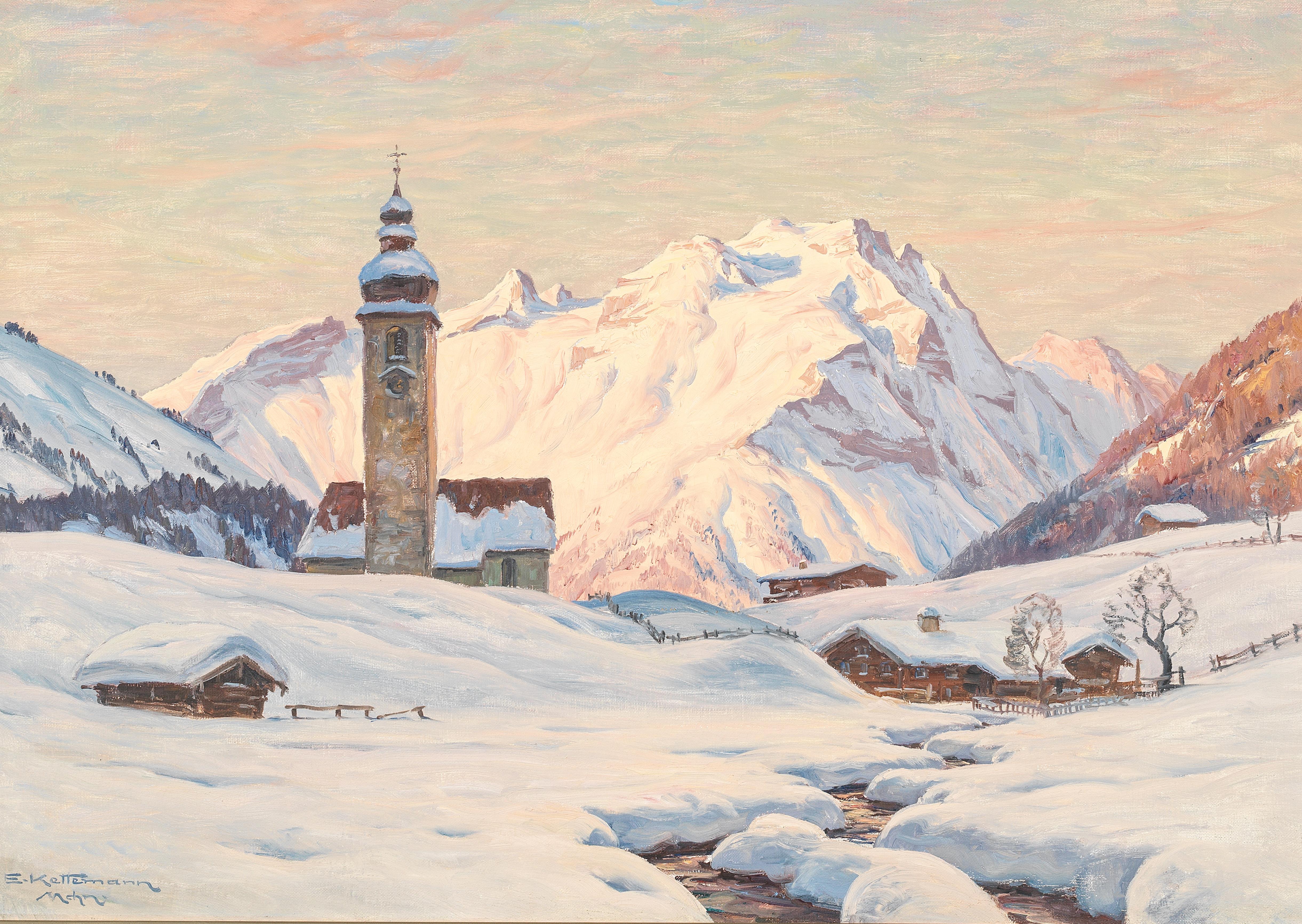 Erwin Kettemann : 'Winterabend in Lech (Vorarlberg)'