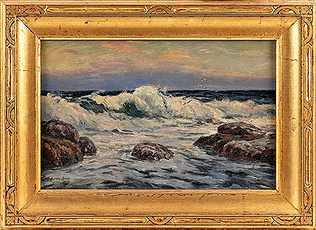 Alfred Addy : Waves crashing on the shore.