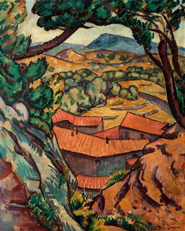 Alcide Marie Le Beau : French landscape with roofs