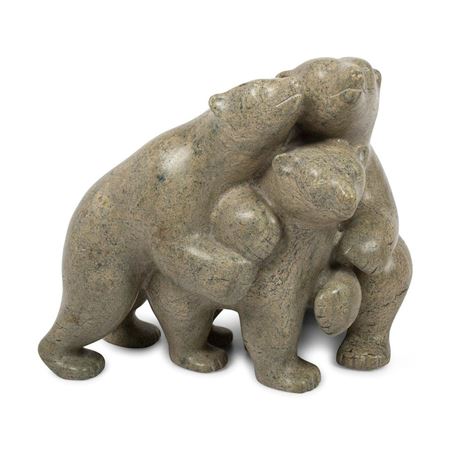 Taqialuq Nuna : Soapstone Sculpture, Polar Bear Family