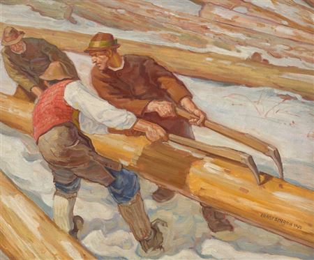 Ernst Schrom : Lumberjacks in Winter, 1942