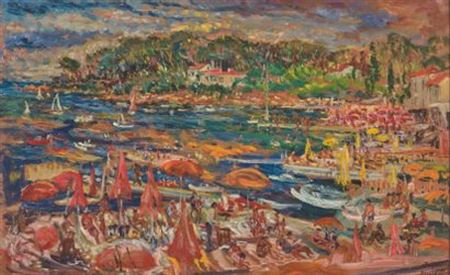 Berthe Sourdillon : Plage de la Garoupe animée, Cap d'Antibes