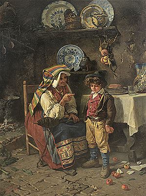 Michele Cammarano : Il rimprovero della nonna, 1874