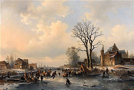 Louis Smets : FROZEN RIVER LANDSCAPE