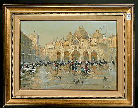 Valery Sekret : Figures on a busy Venetian Plaza