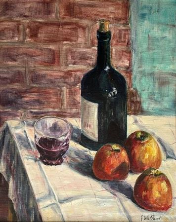 Gaston Joseph Wallaert : Nature morte à la bouteille de vin