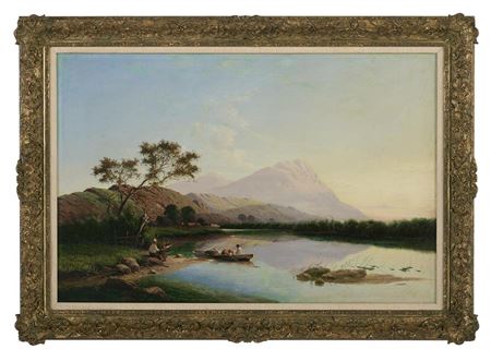 Edwin Henry Boddington Jr : 'Fishing on Loch Kinardochy with Mt. Schiehallion, Scotland in the Distance'