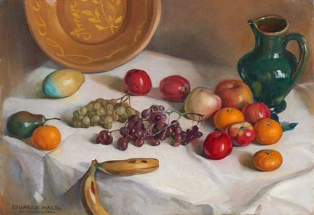 Eduardo Malta : Still life with fruits and ceramics