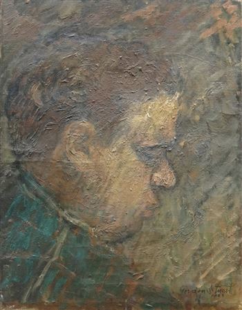 Gordon Stuart : Head and shoulders portrait of poet Dylan Thomas in side-profile