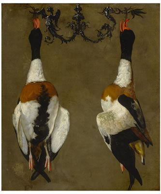 Cesare Dandini : Still life of two shelducks hanging from their bills