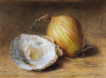 William Henry Hunt : An oyster shell and an onion